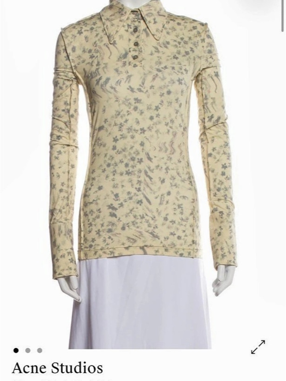 Acne Studios Printed Mock Neck Polo Floral Long Sleeve Top in Yellow Size Small